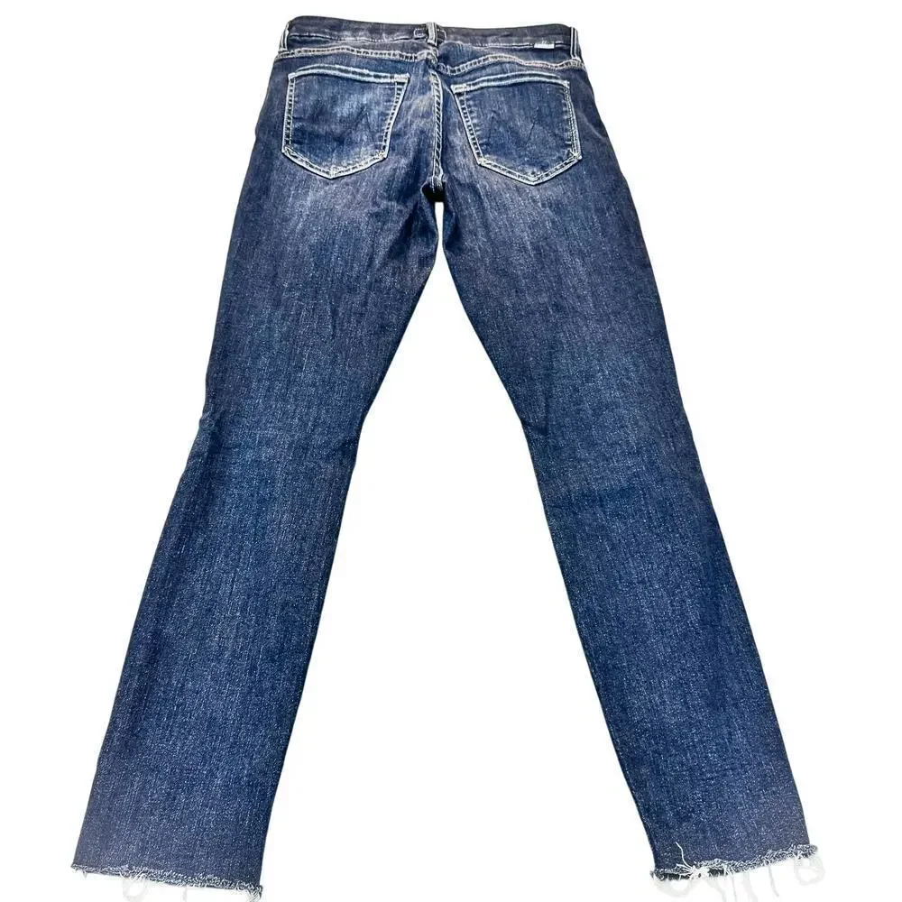 Mother High Waisted Looker Ankle Fray Close To The Edge Dark Denim Jeans Size 26